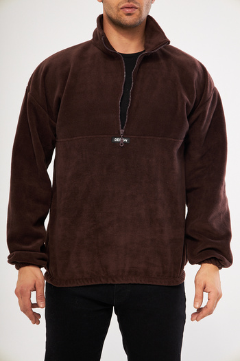 GHASSY CO. Ghassy Co. Men's Oversize Regular Stand Collar Half Zipper Fleece Sweatshirt