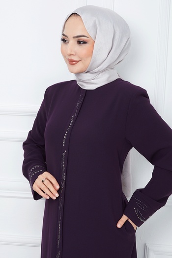 InStyle Serpme Taş Petek Ferace - Mürdüm