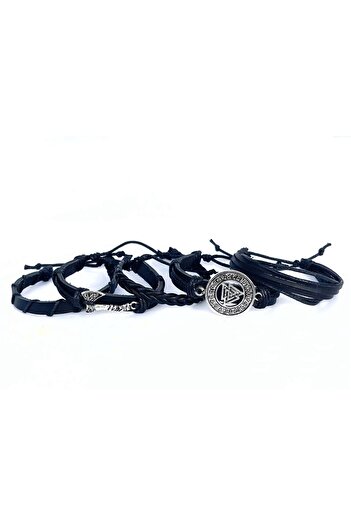 BSN Store Viking İskandinav Valknut Thor Balta 5'li Hakiki Deri Bileklik