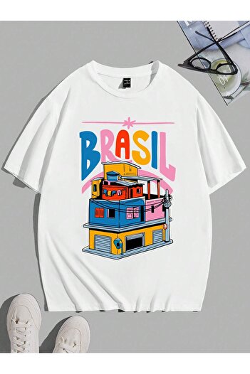 Jose Clothing Μπλουζάκι Unisex Λευκό εμπριμέ από οργανικό βαμβάκι Oversize κοντό μανίκι
