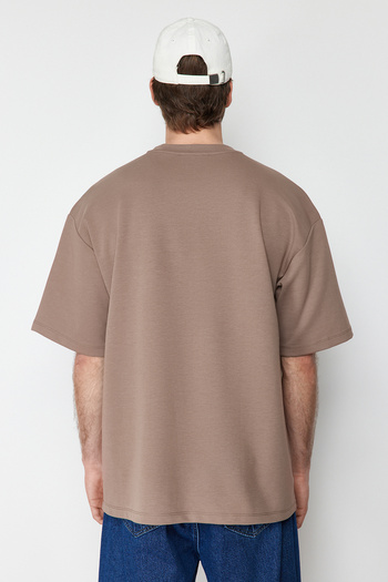 Trendyol Collection Premium Mink Embroidered Oversize T-Shirt - Tmnss24Ts00018