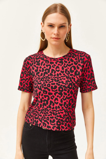 Olalook Dámské leopardí fuchsiové pletené tričko TSH-19000328