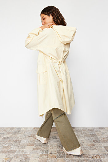 Trendyol Collection Light Yellow Long Raincoat Coat - Oversize Hooded, Water Repellent TWOAW24MO00256
