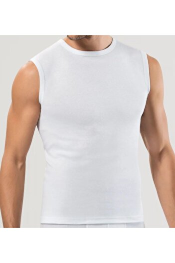 marufshop Ανδρικό μπλουζάκι με μανίκια με λαιμόκοψη Slimfit Lycra απλό λευκό