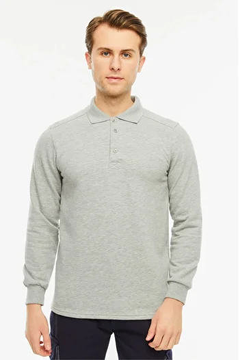 Uniprom Sweatshirt Polo Collar Fleece Inside 3 Thread Cotton Regular Cut Men's Gray