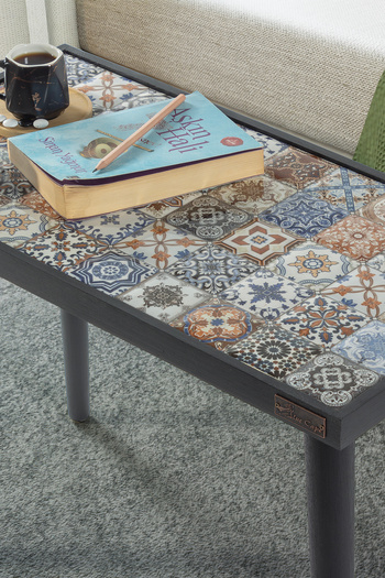 bluecape Esperanza Siyah Sehpa 62x32cm Doğal Masif Seramik Yan Sehpa Salon Mobilya