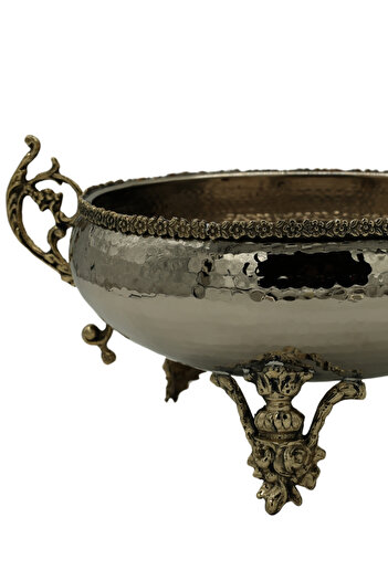 ANTEPSEPETİ Silver Plated Copper Fruit Bowl with Daisy Motif 25 Cm