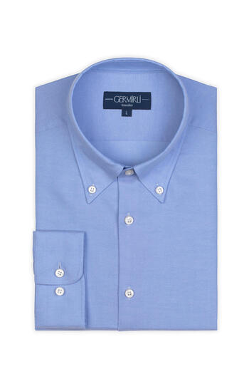 Germirli Non Iron Blue Panama Button Collar Tailor Fit Zero 24 Shirt