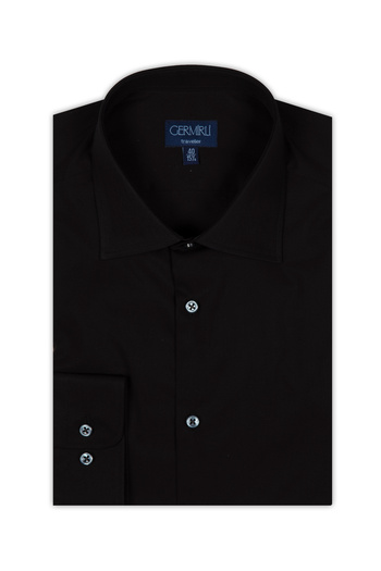 Germirli Non Iron Black Poplin Classic Collar Tailor Fit Shirt