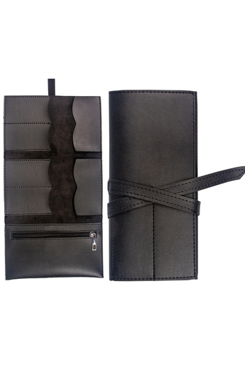 FLY COLOR Faux Leather Letter Shaped Openable Artistic Pen Holder Compartmented Pencil Case