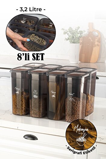 Vienev White Silk Screen Set of 8 - Long Rectangular Storage Container with Transparent Lid 3.2 Ltr