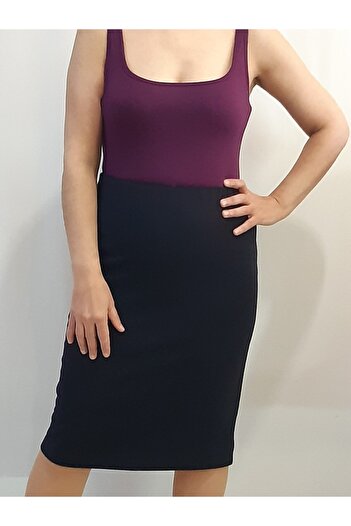 Mertcan Butik Спідниця з еластичним поясом, довжина до коліна, синя, трикотажна, з кишенями