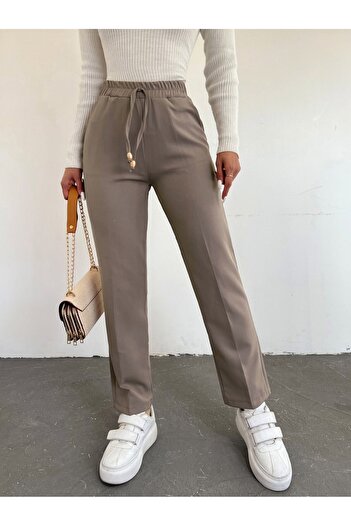 Modamorfo Double Pocket and Lace Detailed Elastic Waist Trousers
