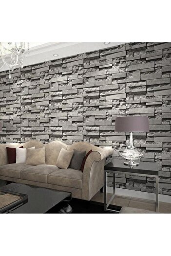Renkli Duvarlar 70x38cm (0,26 M2)kendinden Yapışkanlı 3 Boyutlu Yığma Tuğla Gri Duvar Kağıdı Paneli Nw115