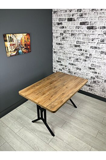 hey modüler mobilya Handan Ceviz Mutfak Yemek Masası Balkon Masası Kavisli Köşe Metal 110*70 cm