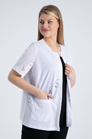 Nelly Plus Size Ribbed Short White Jacket