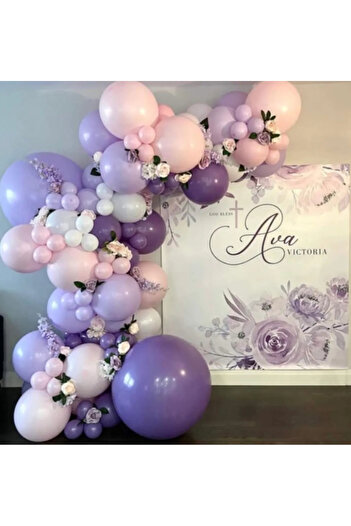 Çemrek Süs Parti Lilac pink white purple balloon chain set 100 pieces