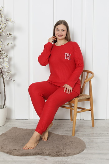 FAMES PİJAMA Long Sleeve Women's Pajama Set H Red