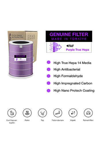 FAF Model 4 Purple True Hepa 14 Filtre Xiaomi Mi Air Purifier 4 Model: Ac-m16-sc Özel Seri Filtre Eko