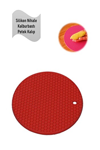 HOLLYHOME Silicone Trivet, Honeycomb Patterned Griddle Mold, Holder Red Diameter: 17.5cm