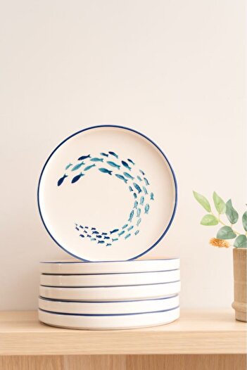 Kevin Seramik Hand Made Marin 6-Piece Special Design Stackable Cake Plate Set