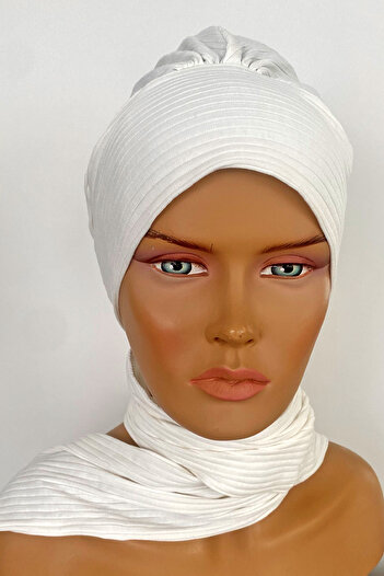 Vera Ready Turban Bonnet Knitted Fabric Banded Hijab Bonnet Hijab Neck Covering Women's Bonnet Cream