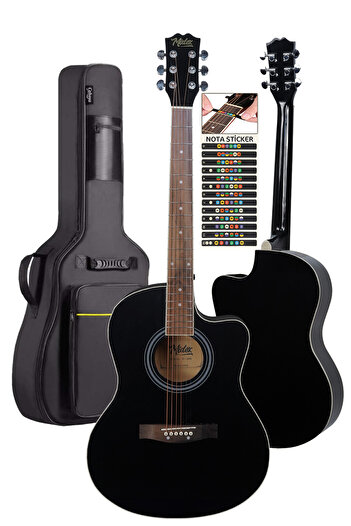 Midex Xc-200bk Kesik Kasa Siyah Akustik Gitar 4/4 Yetişkin Boy (STAND ÇANTA TUNER CAPO ASKI PENA)