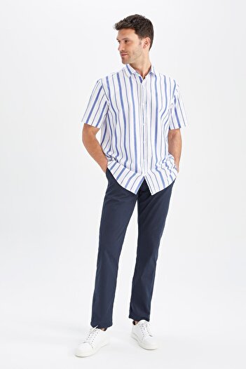 DeFacto Relax Fit Striped Short Sleeve Cotton Shirt