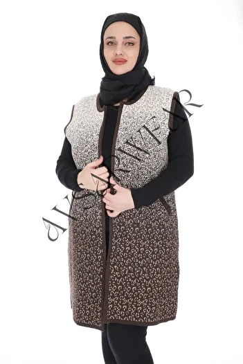 AVSARWEAR Leopard Patterned Plus Size Mother's Vest with Pockets AVS-1701234419