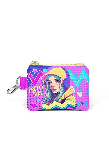 Coral High Girl Patterned Lavender Turquoise Coin Bag - with Headphones, Model 21920