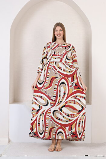 mervemoda Women's large size three quarter sleeve long woven dress