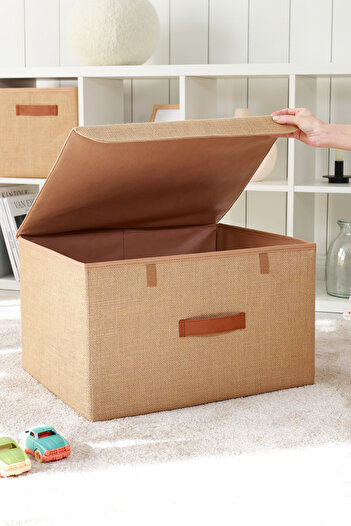 REKHOME Jute Covered In-Cabinet Laundry Toy Organizer Folding Storage Box Storage Bag 48x40x30