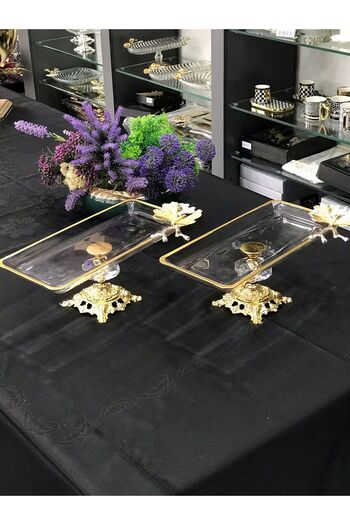 Santara AVANGARDE GOLD DÖKÜM AYAK GOLD YALDIZLI KELEBEKLİ 2 PARÇA SUNUMTAKTAN OLUŞAN MUHTEŞEM SUNUM SETİ