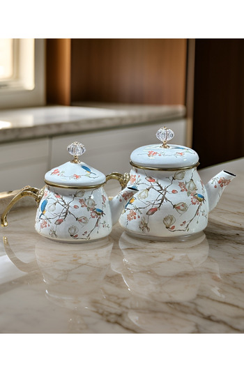 PORLİSMA Double Lid Enamel Teapot Set, Colorful Enamel Teapot Set