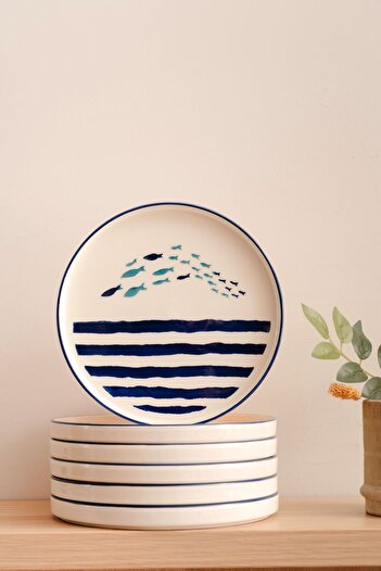 Kevin Seramik Hand Made Marin 6’li Özel Tasarım Stackable Pasta Tabağı Seti