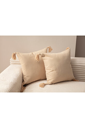 SWITA Home Design Double Decorative Tasseled Throw Pillow Cover Beige 43x43