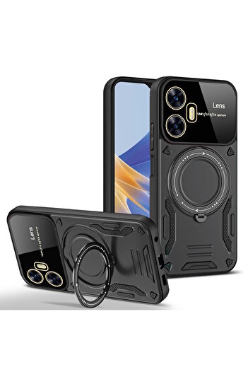 m.tk moveteck Realme C55 Case with Magsafe Rotatable Ring Stand Camera Lens Protection Gold Detailed Miliraty