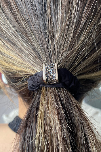 TAKIŞTIR Black Color Stone Detailed Bagel Buckle