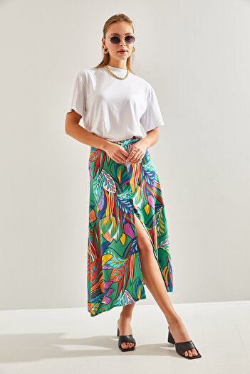 Bianco Lucci Women's Multi Patterned Buttoned Viscose Skirt60131018