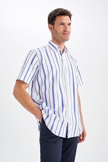 DeFacto Relax Fit Striped Short Sleeve Cotton Shirt