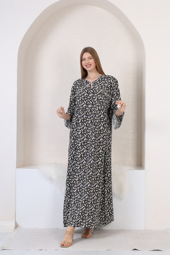 mervemoda Women's large size three quarter sleeve long woven dress