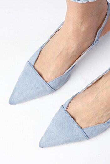 Mio Gusto Megan Blue Color Pointed Toe Open Back Thick Heeled Shoes