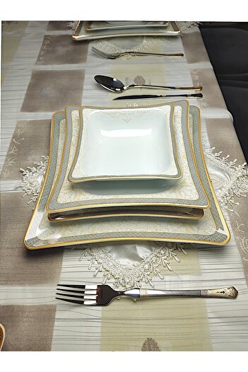 Pars 6 Kişilik Gold&gümüş Yemek Takımı 24 Parça Yemek Tabağı,çorba Kasesi.servis Tabağı,pasta Tabağı
