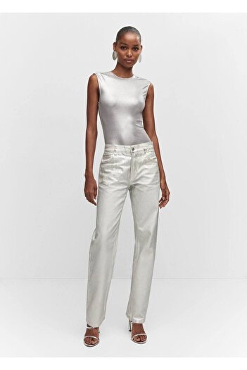 MANGO Woman Metallic Straight Cut Jeans
