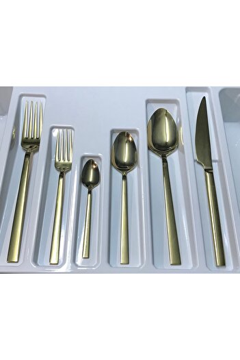 Kardelen Titanium Gold 12 Person 72 Piece Spoon Fork Knife Set