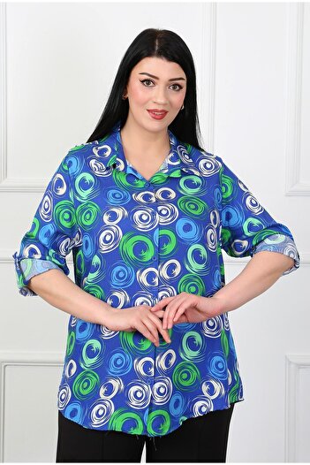 By Alba Collection Жіночий бавовняний віскозний візерунок з індиго плюс розмір Сорочка