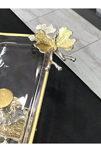 Santara AVANGARDE GOLD DÖKÜM AYAK GOLD YALDIZLI KELEBEKLİ 2 PARÇA SUNUMTAKTAN OLUŞAN MUHTEŞEM SUNUM SETİ