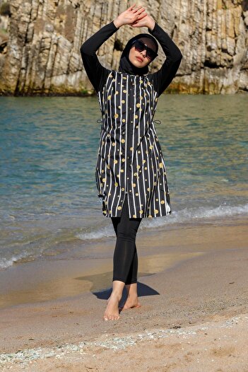 SEBOTEKS Striped Pattern Gilet Tights Full Covered Hijab Swimsuit 2346