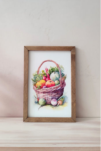 Tooall Wooden Framed Vegetable Basket, Decorative Kitchen Painting,