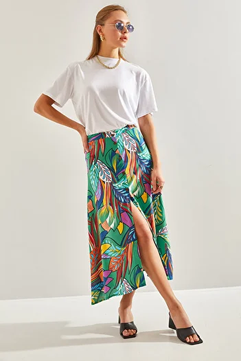 Bianco Lucci Women's Multi Patterned Buttoned Viscose Skirt60131018